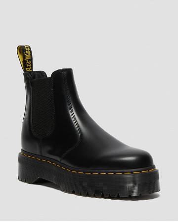 Black Men's Dr Martens 2976 Polished Smooth Platform Ankle Boots | CA 423YXF